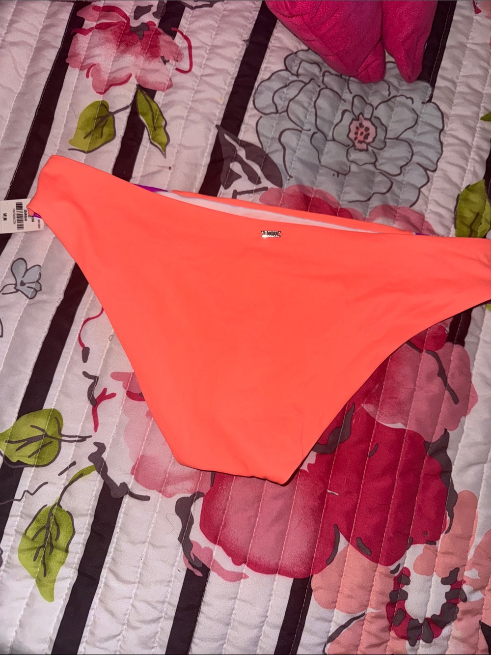Pink Victoria’s Secret Neon Coral & Purple Colorblock Women’s Bikini Bottom- med - Picture 5 of 5